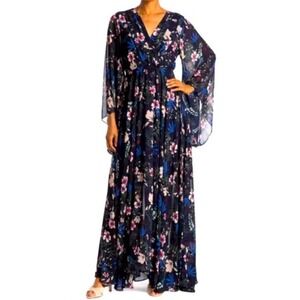 NWT Meghan LA Sunset Maxi Dress Wildflower Navy Boho Floral Women's Size Small